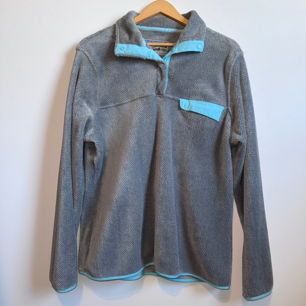 Jachs Quarter Snap Pullover Fleece Sweatshirt Gray & Aqua Women's Size Large